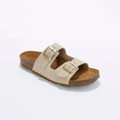 Kožené šľapky
		s korkovou podrážkou a otvorenou špičkou