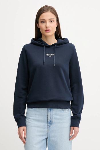 Bavlnená mikina Tommy Jeans tmavomodrá farba, s kapucňou, s potlačou, DW0DW20943