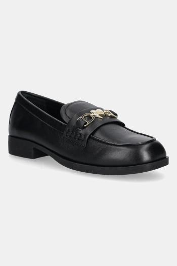 Kožené mokasíny Love Moschino čierna farba, na plochom podpätku, JA10242G1NIA0000