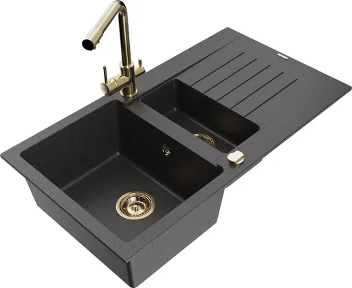 MEXEN/S MEXEN/S - Matias granitový drez 1.5 s odkvapkávačom vrátane batérie Duero, čierna kropenatý 6502-76-671600-50