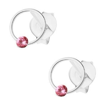 Puzetové náušnice, striebro 925, tenký krúžok s ružovým krištálikom Swarovski