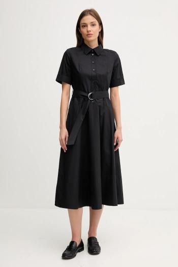 Bavlnené šaty Dkny čierna farba, midi, áčkový strih, DJ5D9065