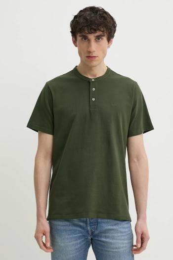 Bavlnené tričko Levi's SS HM HENLEY pánske, zelená farba, jednofarebné, A8602