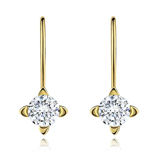 Zlaté náušnice 585 - brúsený číry zirkón vsadený v štvorcípom kotlíku