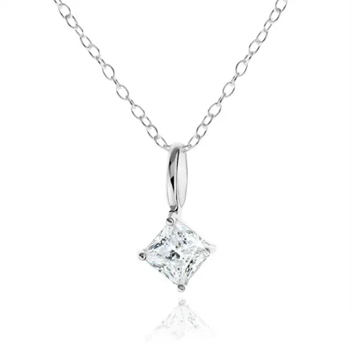Strieborný náhrdelník 925, číry zirkónový kosoštvorec, ozdobný kotlík