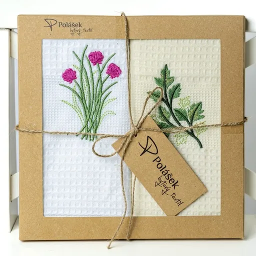 Polášek Vyšívaná vaflová utierka s motívom - 2 ks - Kvety č. 13