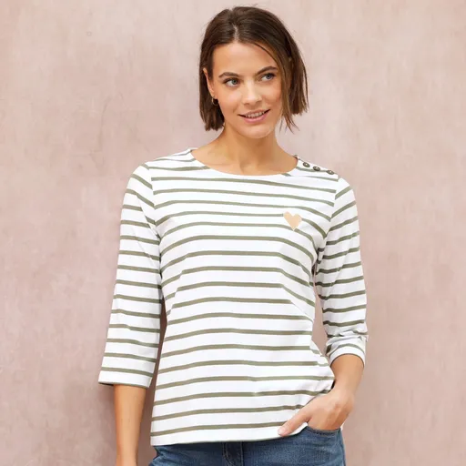 Pruhované tričkoz bio bavlny s výšivkou srdca