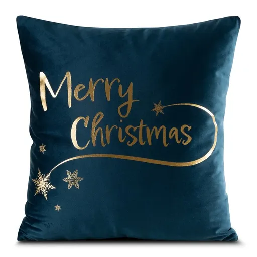 ArtFir Vianočná obliečka na vankúš JOY 2D | tmavomodrá/šampaň 45 x 45 cm