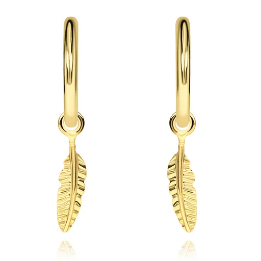 Zlaté náušnice zo 14K zlata kruh s visiacim pierkom