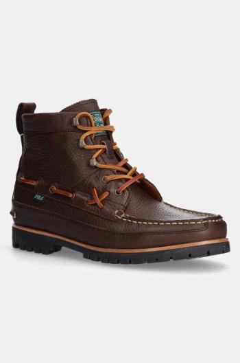 Kožené členkové topánky Polo Ralph Lauren Ranger Mid pánske, hnedá farba, 812945851001
