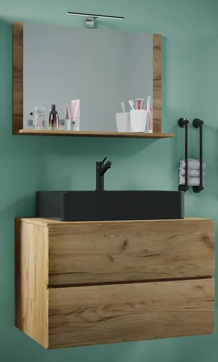 VCM 3dílná umyvadlová skříňka Lendas BL M 80 cm se zrcadlem, dub medový