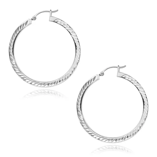 Okrúhle náušnice zo striebra 925 - gravírované dvojlístočky, 40 mm