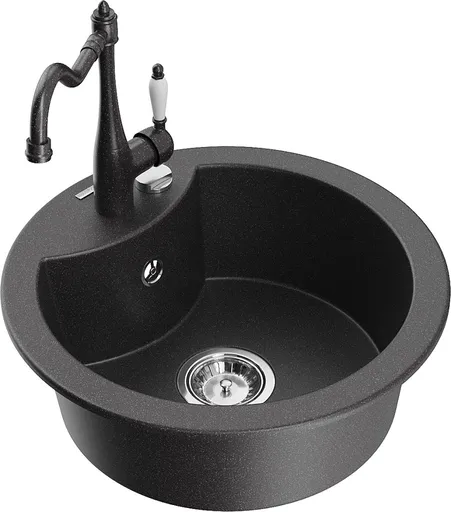 MEXEN/S MEXEN/S - Diego granitový drez 1-miska vrátane batérie Carla, čierna kropenatá 6512-76-670700-76