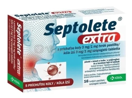 Septolete extra s príchuťou koly 3 mg/1 mg tvrdé pastilky pas ord 16x3 mg/1 mg