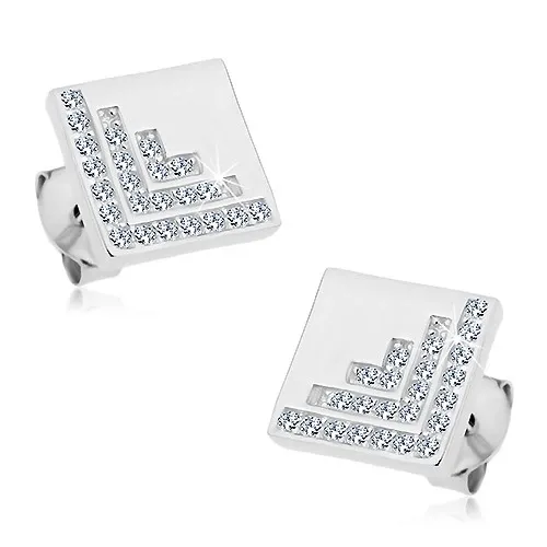 Puzetové náušnice - striebro 925, zrkadlovolesklé štvorce, číre zirkóniky