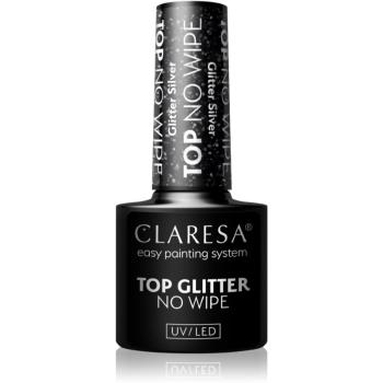 Claresa UV/LED Top Glitter No Wipe gélový vrchný lak na nechty trblietavý odtieň Glitter Silver 5 g