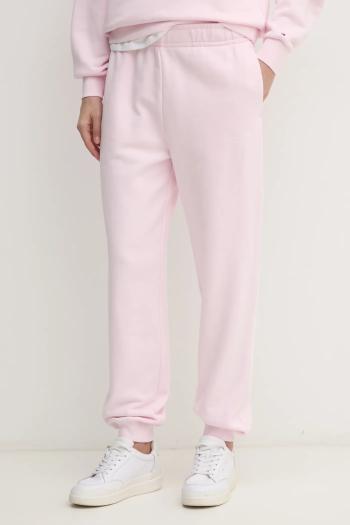 Bavlnené tepláky Tommy Hilfiger dámske, ružová farba, s potlačou, WW0WW45576