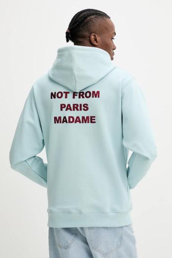 Bavlnená mikina Drôle de Monsieur Le Hoodie Slogan pánska, tyrkysová farba, s kapucňou, s potlačou, G-HO162-CO127-LBE