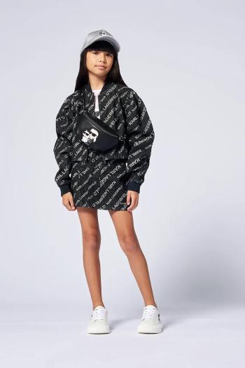 Dievčenská rifľová sukňa Karl Lagerfeld čierna farba, mini, rovný strih, Z30541