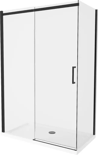 MEXEN/S - Omega sprchovací kút 140x80, transparent, čierna + biela vanička so sifónom 825-140-080-70-00-4010B