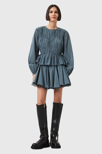 Bavlnená sukňa AllSaints TULIP modrá farba, mini, áčkový strih, W016RD