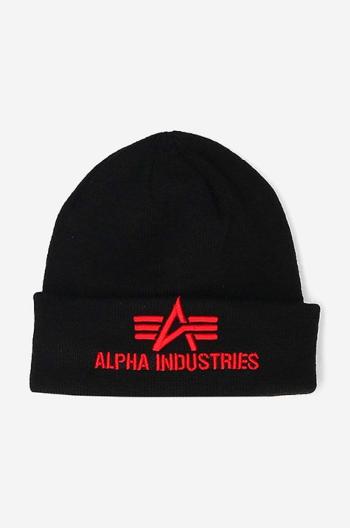 Čiapka Alpha Industries 3D Beanie 168910.94, čierna farba, z tenkej pleteniny