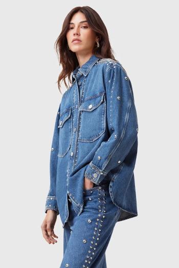 Bavlnená rifľová košeľa AllSaints ALBA dámska, voľný strih, s klasickým golierom, W051PC