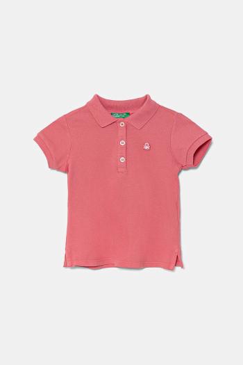 Detské polo tričko United Colors of Benetton ružová farba, s golierom, 3WG9G300A