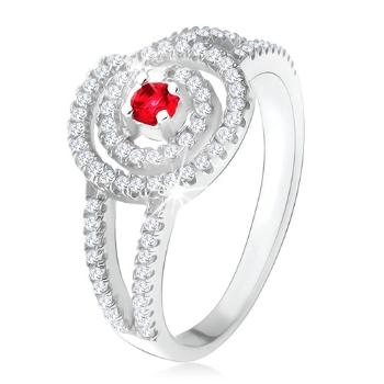 Strieborný 925 prsteň, číra zirkónová špirála, červený kamienok - Veľkosť: 54 mm
