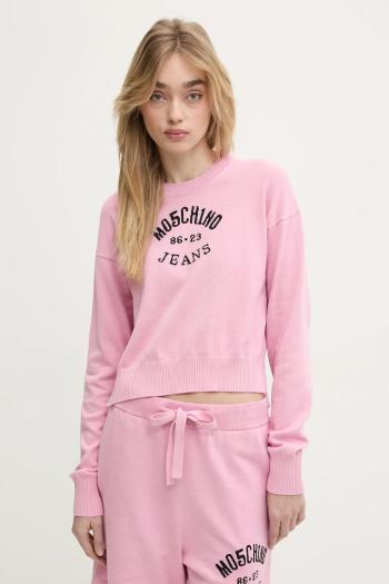 Bavlnený sveter Moschino Jeans ružová farba, tenký, 0907 3201