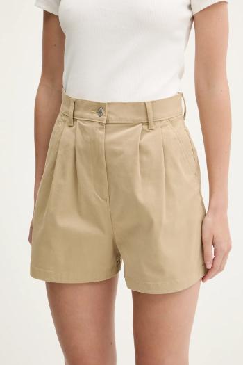 Šortky Tommy Jeans béžová farba, jednofarebné, vysoký pás, DW0DW21643