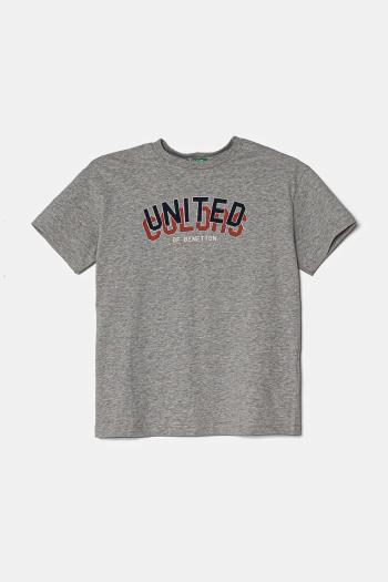 Detské bavlnené tričko United Colors of Benetton šedá farba, s potlačou, 3I1XC10N3