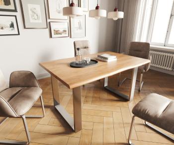 Jedálenský stôl Edge 140x90 prírodná akácia nerezová oceľ úzka podnož