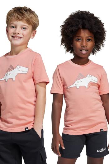 Detské bavlnené tričko adidas oranžová farba, s potlačou, JD3439