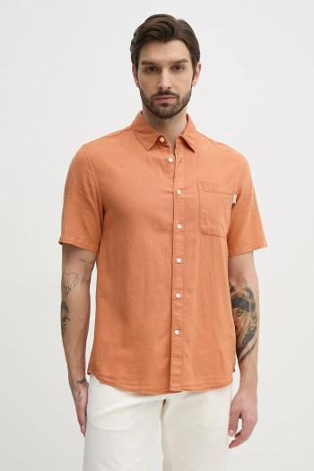 Ľanová košeľa Pepe Jeans AMARO pánska, oranžová farba, regular, s klasickým golierom, PM308847