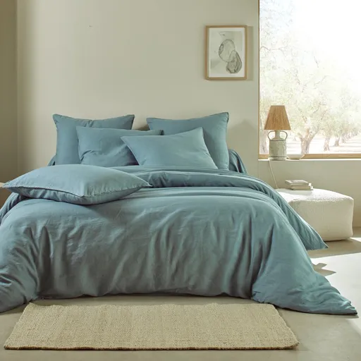 Jednofarebné obojstranná posteľná bielizeň so zapratého ľanu a bavlny