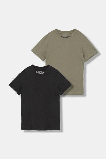 Detské bavlnené tričko Calvin Klein Jeans 2-pak zelená farba, jednofarebné, IB0IB02529