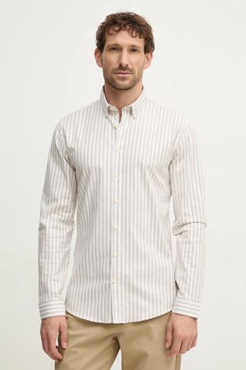 Košeľa Lindbergh pánska, béžová farba, regular, s golierom button-down, 30-203536