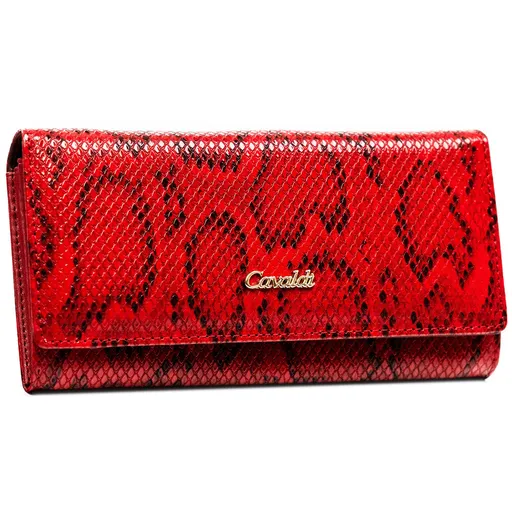 Červená dámska peňaženka z prírodnej a ekologickej kože s dekoráciou s hadím vzorom - 4U Cavaldi