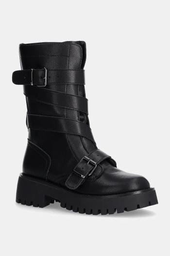 Kožené členkové topánky Steve Madden Devlin dámske, čierna farba, na platforme, SM11003349