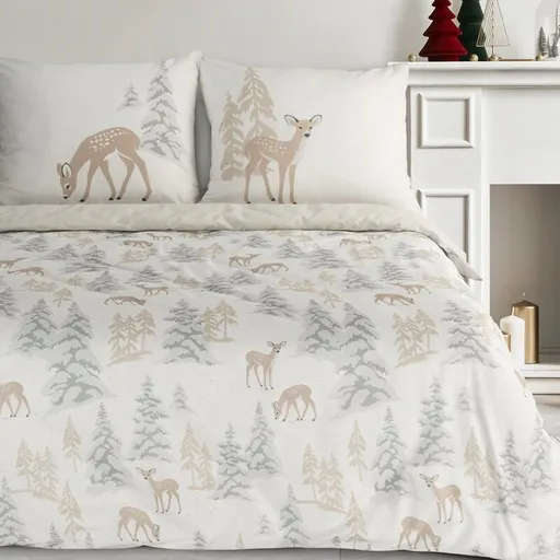 ArtFir Vianočné obliečky na jednolôžko FAWN | biela/béžová 140 x 200 cm