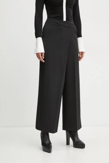 Nohavice Karl Lagerfeld dámske, čierna farba, široké, vysoký pás, A1W10135