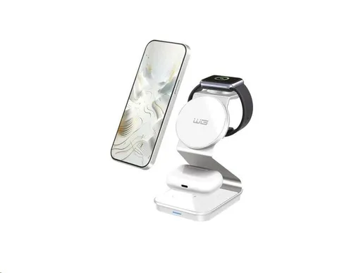 WG - Bezdrôtová nabíjačka WG37, 3v1 FAST MAGNET, 15W+3W+3W, biela