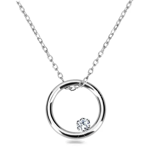 Náhrdelník z bieleho zlata 375 - tenká retiazka, kruh so zirkónom