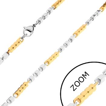 Dvojfarebná retiazka z ocele 316L, dlhšie a kratšie hranoly so zárezmi, 3 mm