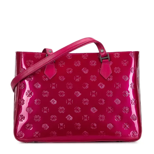 Nákupná kabelka z lesklej kože s monogramom ružová 34-4-098-PP