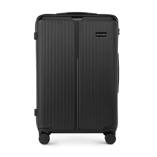 Stredný ABS kufor s jemnými pruhmi, čierny 56-3A-602-10