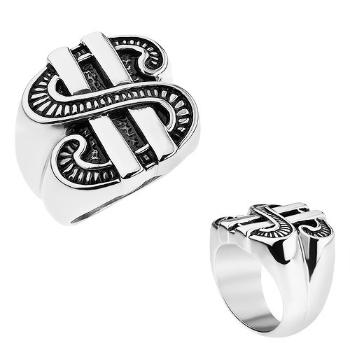 Patinovaný prsteň z ocele 316L, symbol amerického dolára - Veľkosť: 59 mm