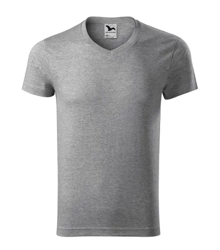 MALFINI Pánske tričko Slim Fit V-neck - Tmavošedý melír | 3XL