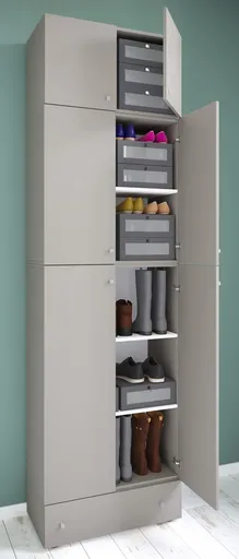 VCM Botník Lona XXL s otočnými dvířky s nástavcem a zásuvkou, šedý